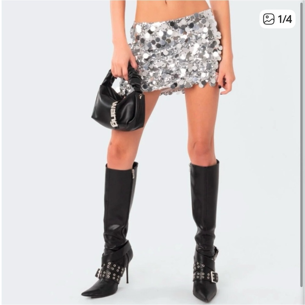 Edikted Sabrina - Silver Sequin Mini Skirt   sz S